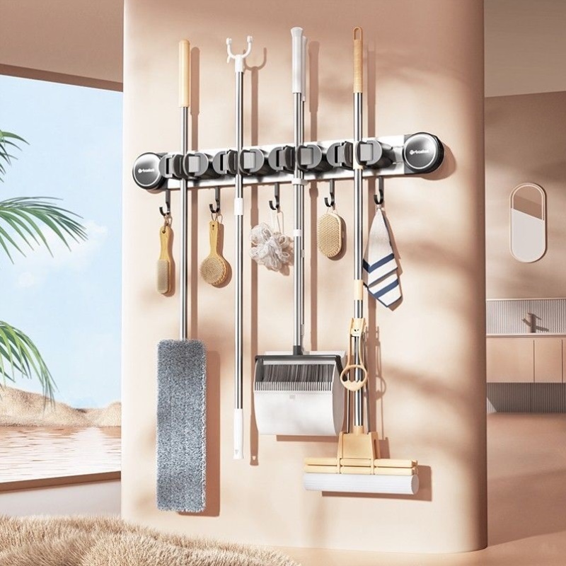 吸盘拖把夹壁挂神器卫生间免打孔拖把架挂钩家用浴室多功能置物架