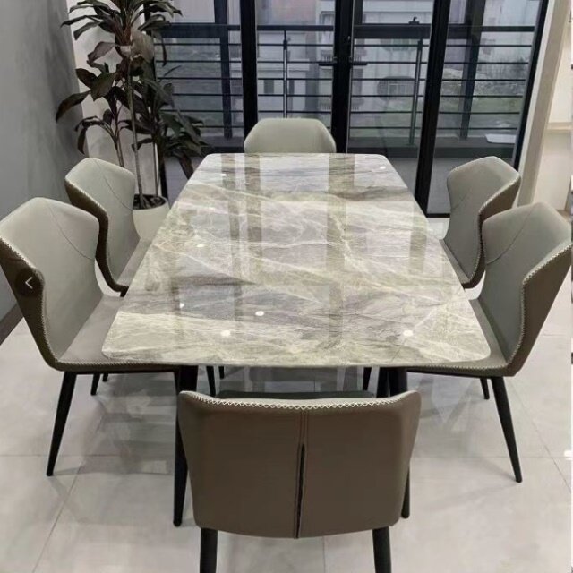 意式岩板餐桌椅组合小户型家用现代简约轻奢亮光面长方形吃饭桌子