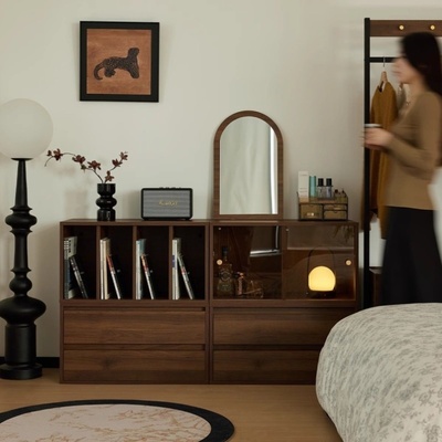 实木复古书柜组合柜客厅落地书架电视柜家用格子展示柜收纳储物柜