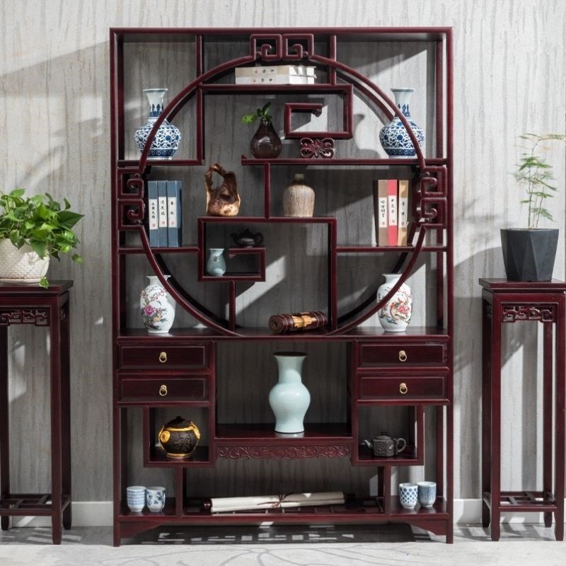 澳洲酸枝木博古架实木新中式多宝阁茶业具展示架摆件隔断现代酒柜