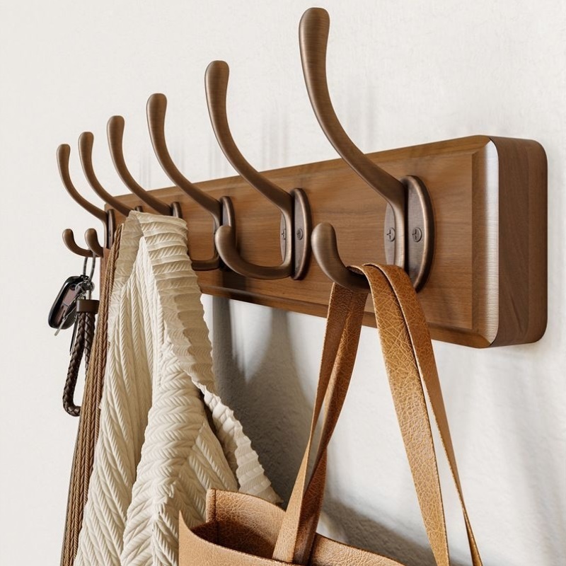 挂衣架墙上壁挂衣服挂钩进门玄关入户挂衣钩门后口免打孔钥匙实木
