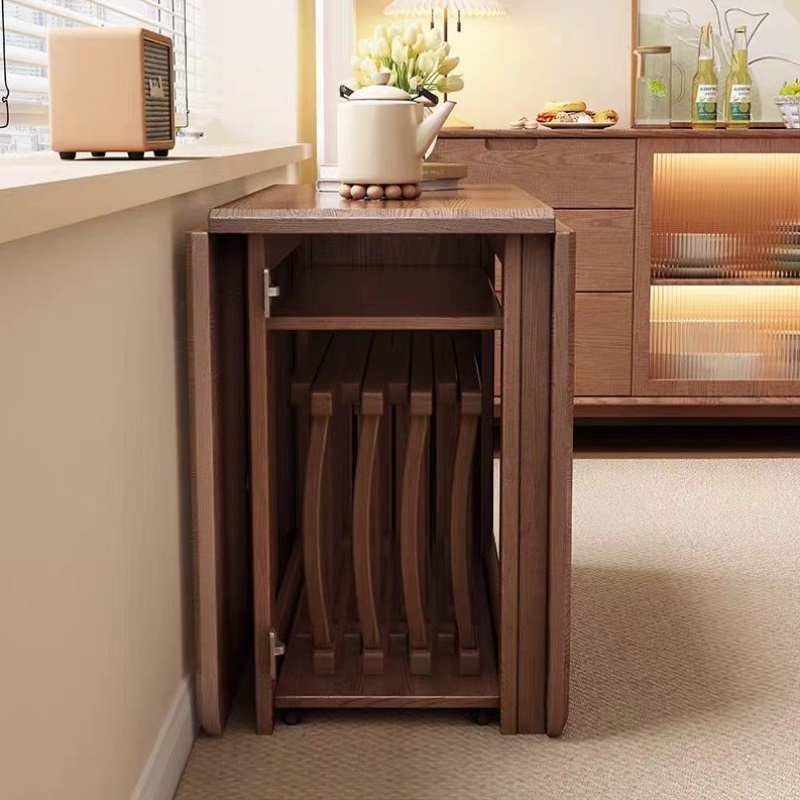 折叠全实木餐桌家用小户型现代简约伸缩多功能桌椅组合长方形吃饭