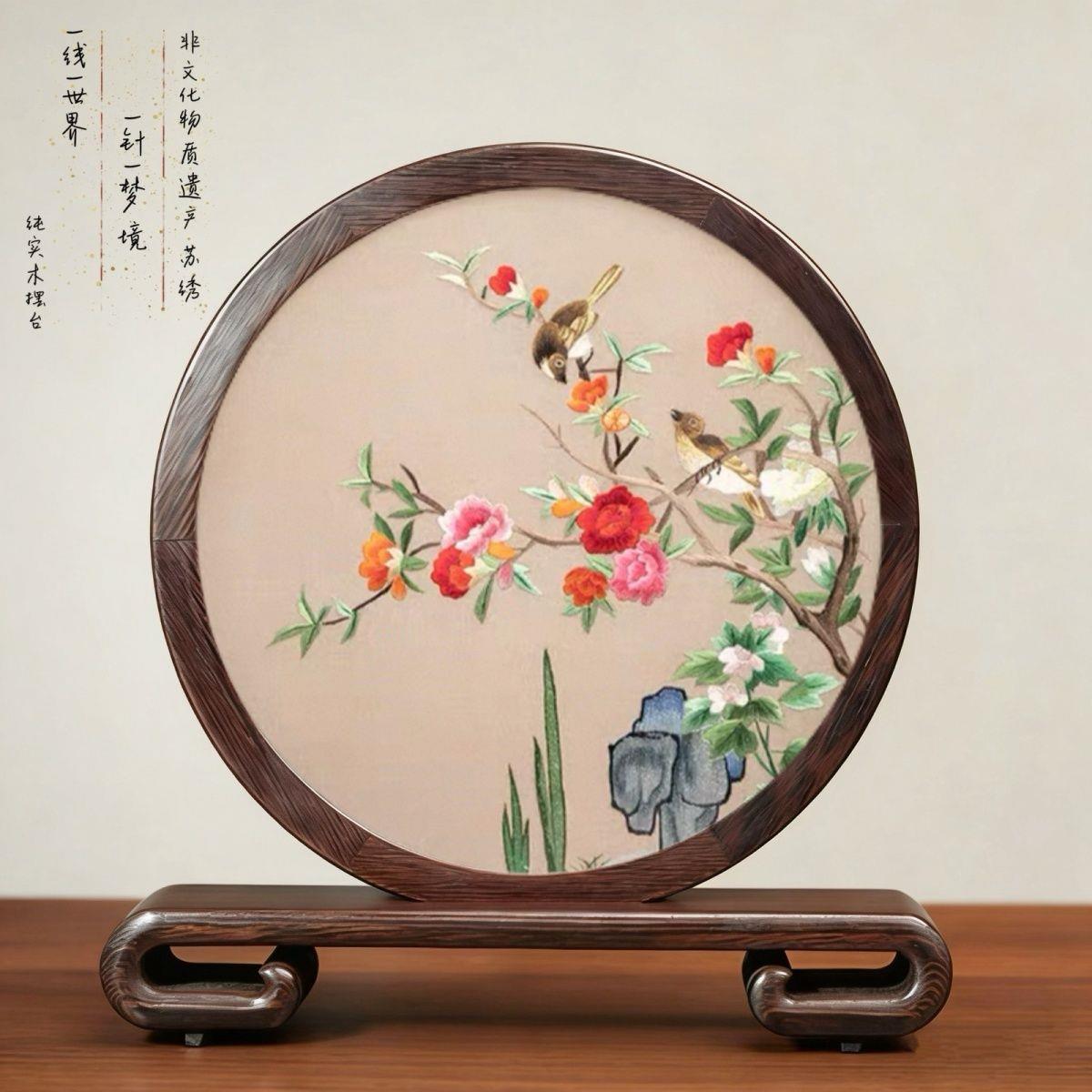 苏州纯手工双面绣摆件鸡