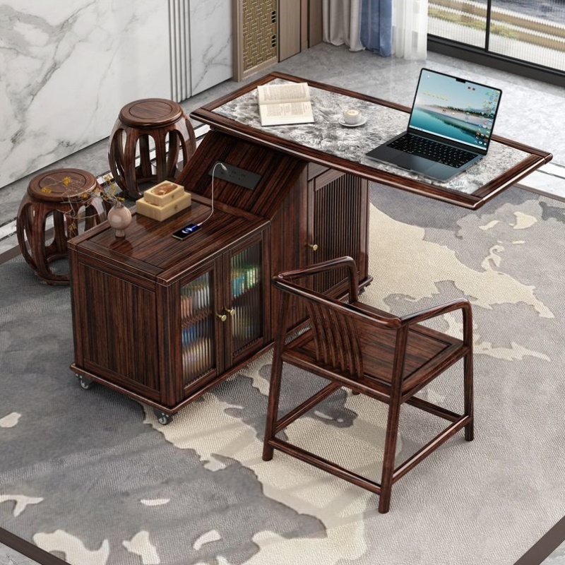 新中式紫金檀木实木茶台茶桌可移动便捷式喝茶桌多功能储物茶台桌