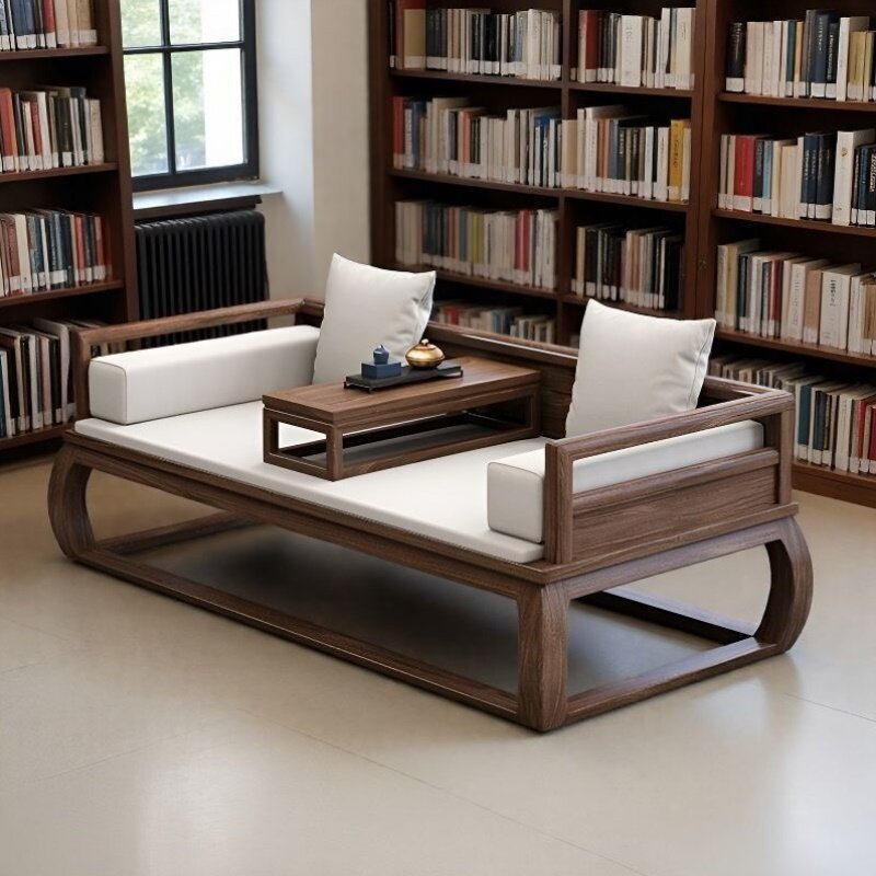 乌金木新中式全实木可推拉罗汉床贵妃躺椅客厅一体两用多功能沙发