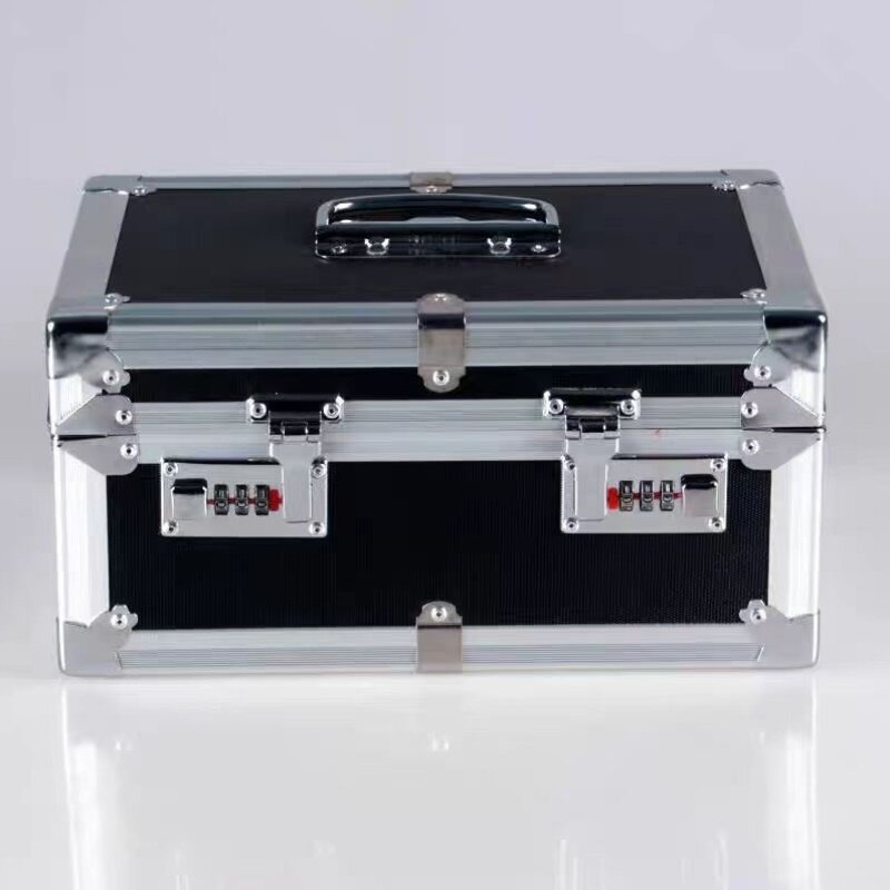 收纳箱子储物箱铝合金手提带双锁密码黑票据印章盒证件文件工具箱