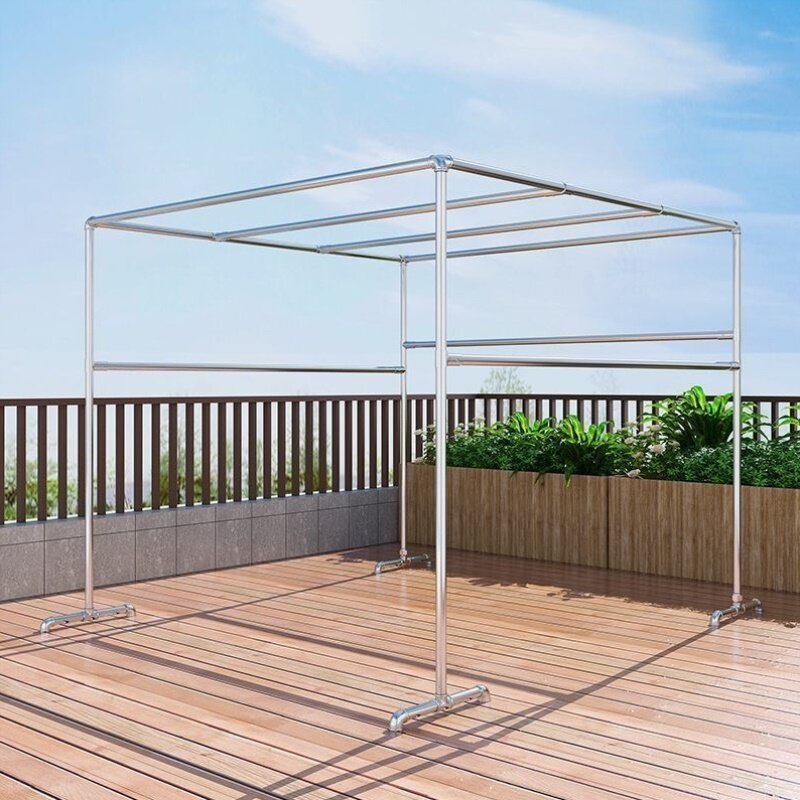 镀锌钢管晾衣架户外庭院防风落地大型晒被架简易四方架爬棚瓜果架