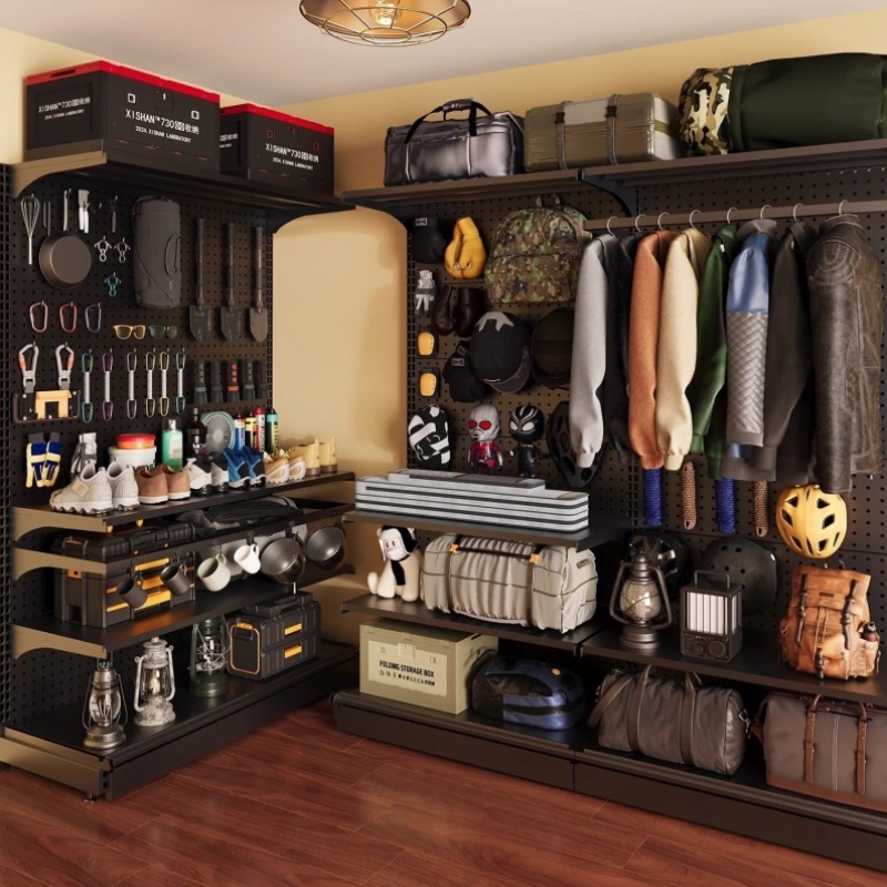 洞洞板置物架户外装备收纳墙落地金属露营骑行徒步登山收纳储物架