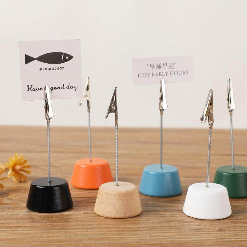 简约风装饰卡片夹原木照片夹 彩色木质办公摆件圆柱锷鱼夹留言夹