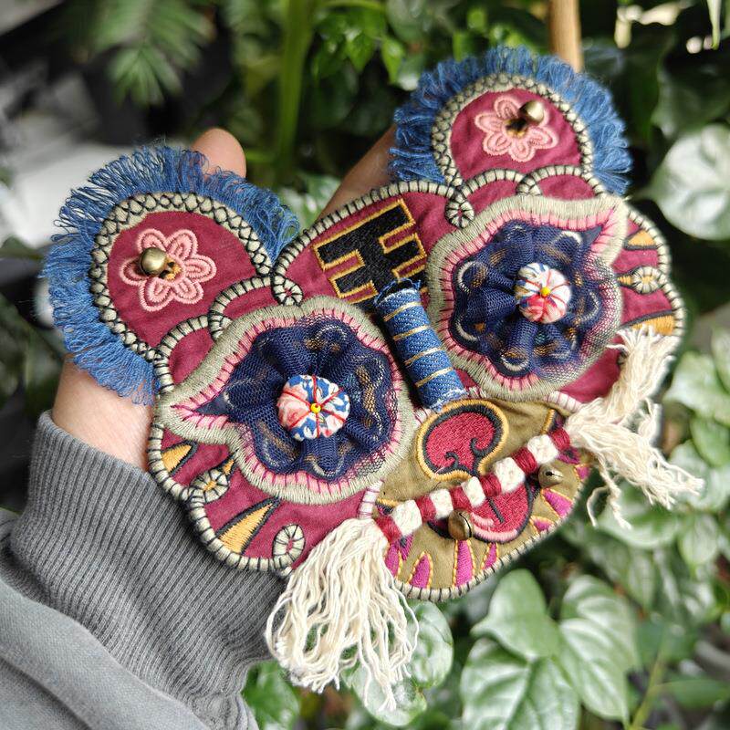 中式国风重工刺绣手缝老虎头绣片衣服裤子破洞补丁服装DIY缝贴片