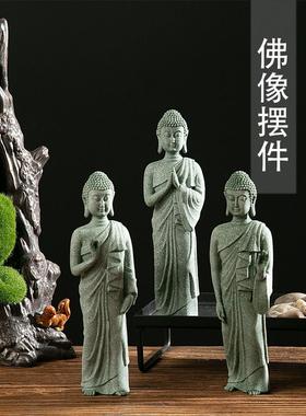 青砂石禅意创意微景观鱼缸造景佛像摆件花卉盆景客厅佛陀茶宠装饰