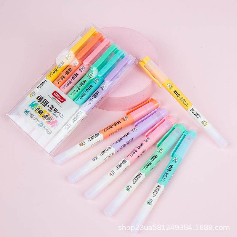 天丰荧光笔H2306-6可擦荧光笔双头荧光笔