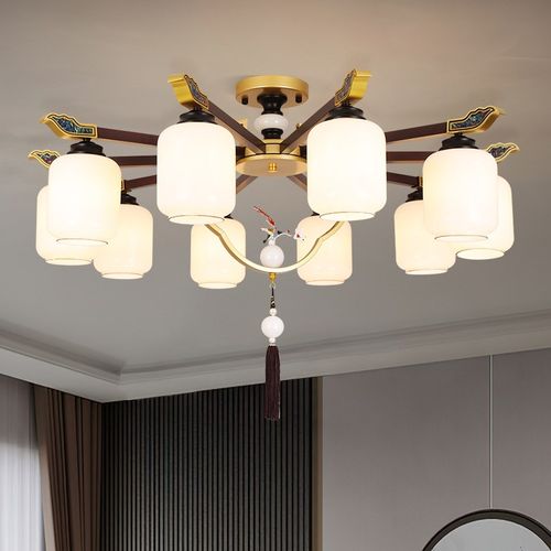 客厅主灯具新中式吊灯仿实木卧室餐厅灯泡朝下现代别墅大灯中国风