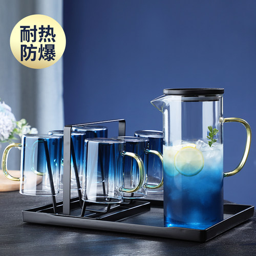 梵师玻璃冷水壶轻奢耐高温玻璃水壶家用凉杯大容量凉水壶水杯套装