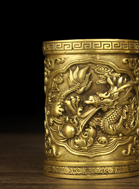 纯铜龙马鹰笔筒摆件家居办公室桌面书架书房复古创意小装饰品摆设