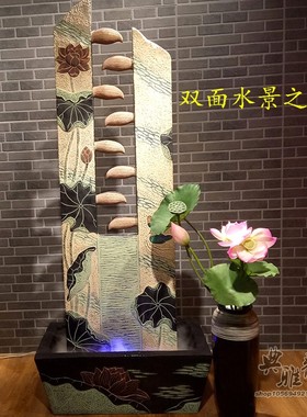 荷韵鸳鸯中式仿古工艺品假山流水喷泉盆景观家居装饰流水鸳鸯戏水