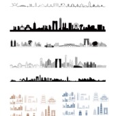 苏州江苏景点地标志建筑手绘设计地平天际线描稿插画旅游剪影素材