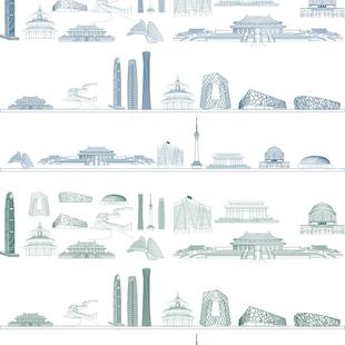北京景点城市旅游剪影建筑地标志天际线稿线描手绘插画设计素材
