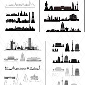 西安陕西景点建筑地标志手绘地平天际线描稿插画旅游剪影设计素材