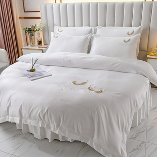 夏季冰丝圆形床上用品四件套2m2.2米圆床裙被套情侣酒店圆床笠4件