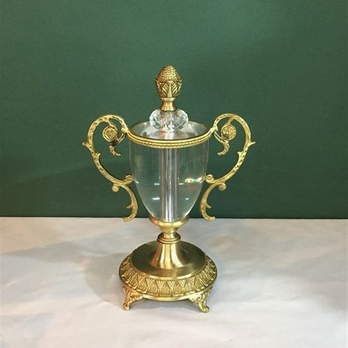 纯铜配水晶鲜花花瓶客厅餐厅办公室实用纯手工软装家居工艺品摆件