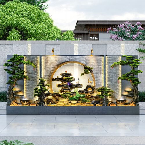 水幕墙假山流水喷泉公司酒店户外花园别墅庭院鱼池循环水装饰摆件