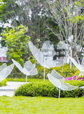 户外园林景观不锈钢镂空蝴蝶雕塑公园庭院花丛草坪昆虫装饰大摆件