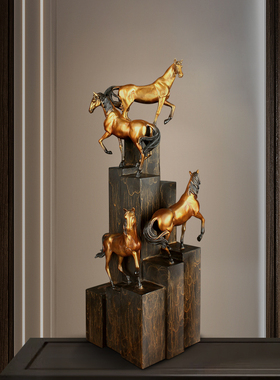 一言九鼎驷马难追中式铜马摆件领导办公室开业客厅高档装饰工艺品