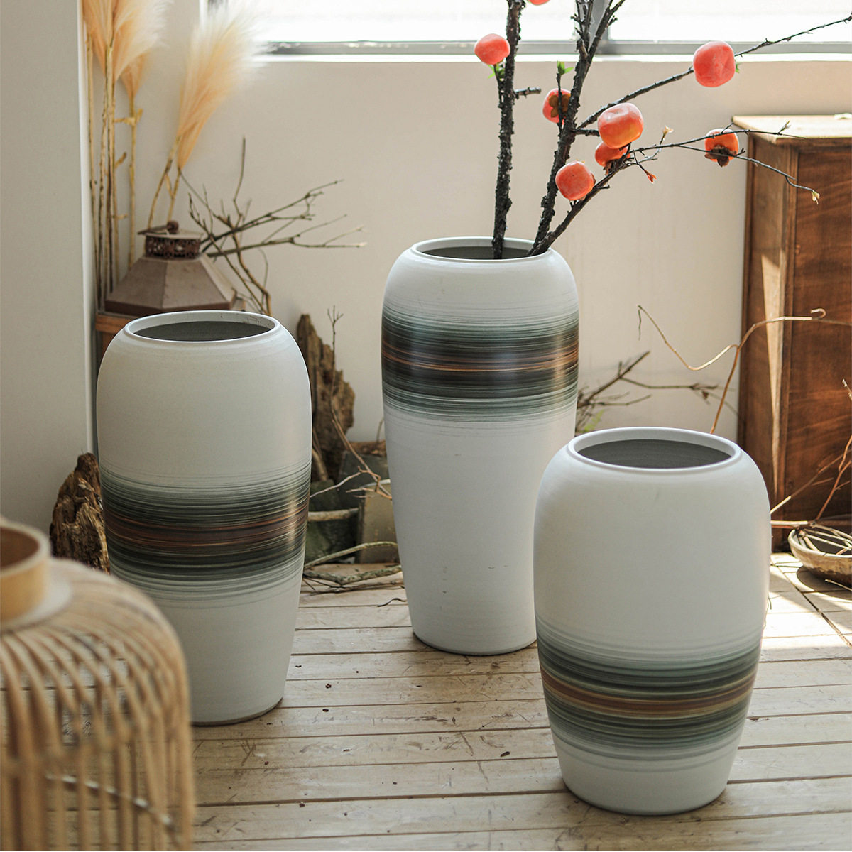 落地花瓶陶瓷摆件新中式复古陶罐插花干花粗陶瓷瓶客厅酒店装饰品,橡塑材料及制品,其他塑料制品,淘宝优惠券,粉丝福利购,淘宝优惠卷