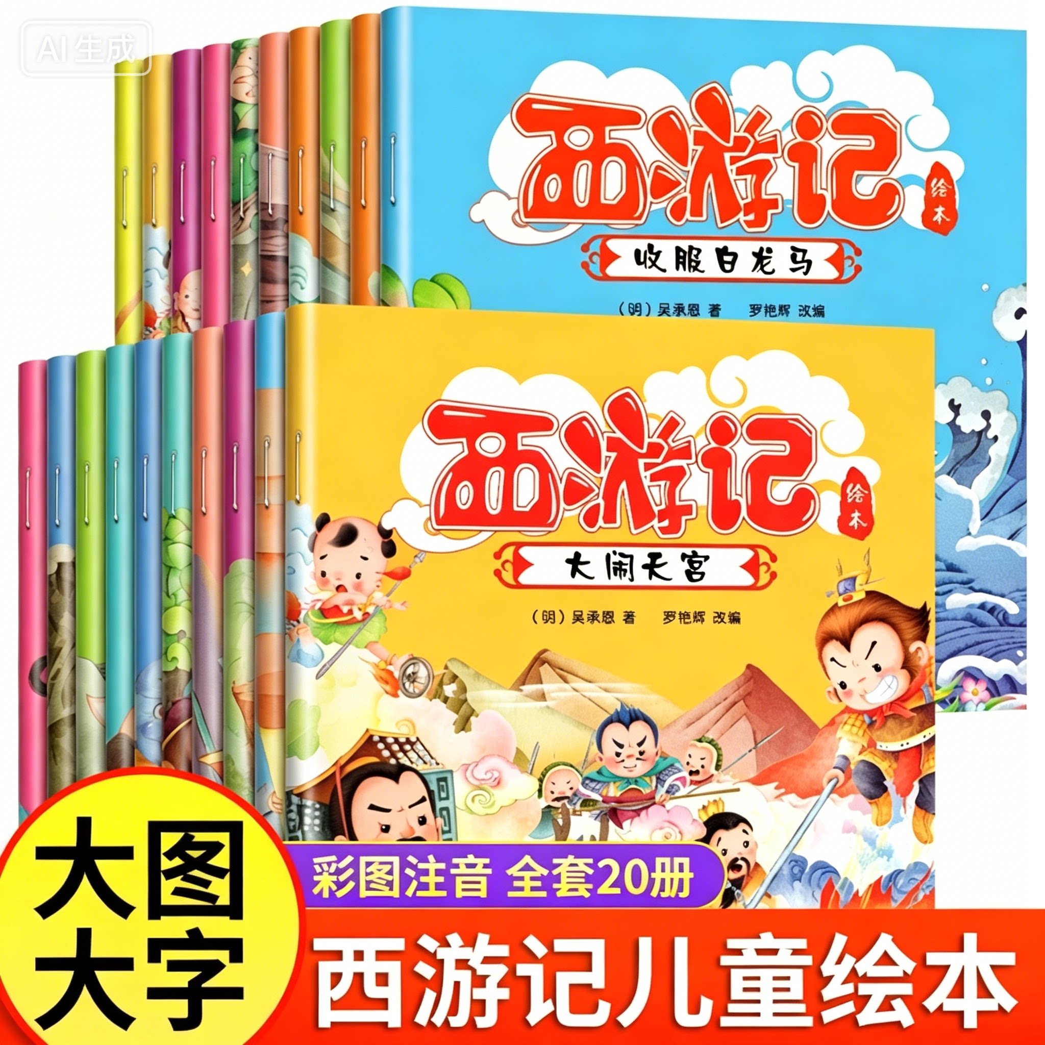 西游记儿童绘本幼儿园带拼音 全套20册西游记绘本3–6岁注音版 大闹天宫三打白骨精真假美猴王幼儿园大班一年级读物绘本漫画故事书图片