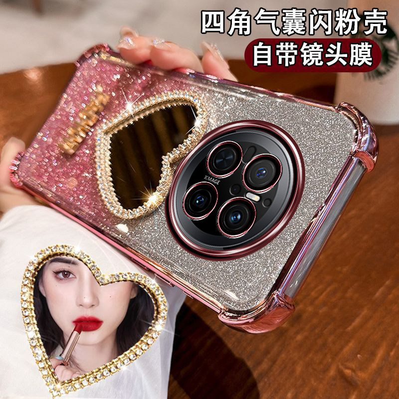 华为Mate70手机壳CLS一AL00镜头全包mete70pro四角防摔气囊5g美特70Pro十爱心镜面镶钻女PLR-AL00外壳mt七零+