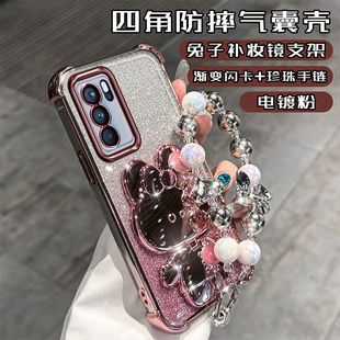 OPPOReno6手机壳PEQM00高颜值全包防摔四角气囊opopreno6pro曲面屏PEPM20保护套5g创意小众支架镜子opr镜头膜