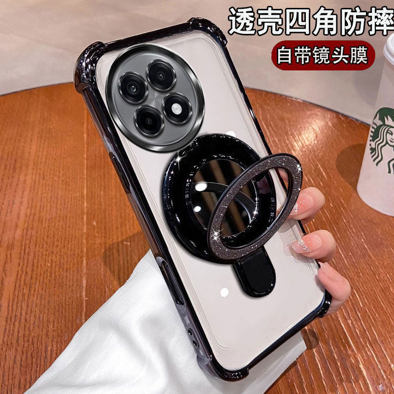 适用一加Ace5Pro手机壳时尚补妆镜PKR110自带镜头膜全包防摔OPPO男女新款四角气囊oneplus网红镜子支架5G硅胶