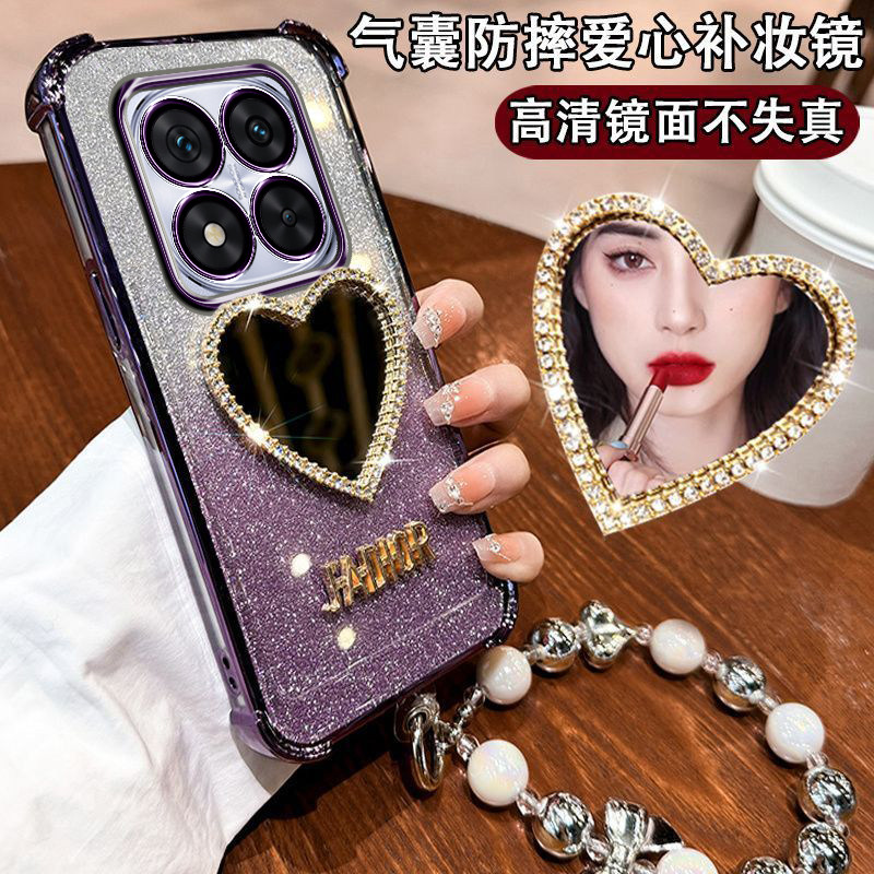 适用小米红米Note15Pro手机壳2510ERA8BC四角气囊防摔note15pro+镶钻爱心镜子女25080RABDC镜头全包redmi高级