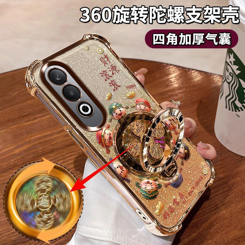 适用OPPOK12手机壳闪金财神镜头膜保护PJR110财源滚滚oppk12plus四角气囊全包防摔PKS110陀螺支架ins国潮爆款