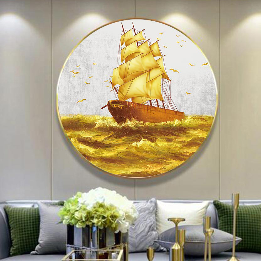 速发客厅装饰画圆形北欧式抽象镶钻5D晶瓷画晶钻画酒店宾馆民宿壁图片
