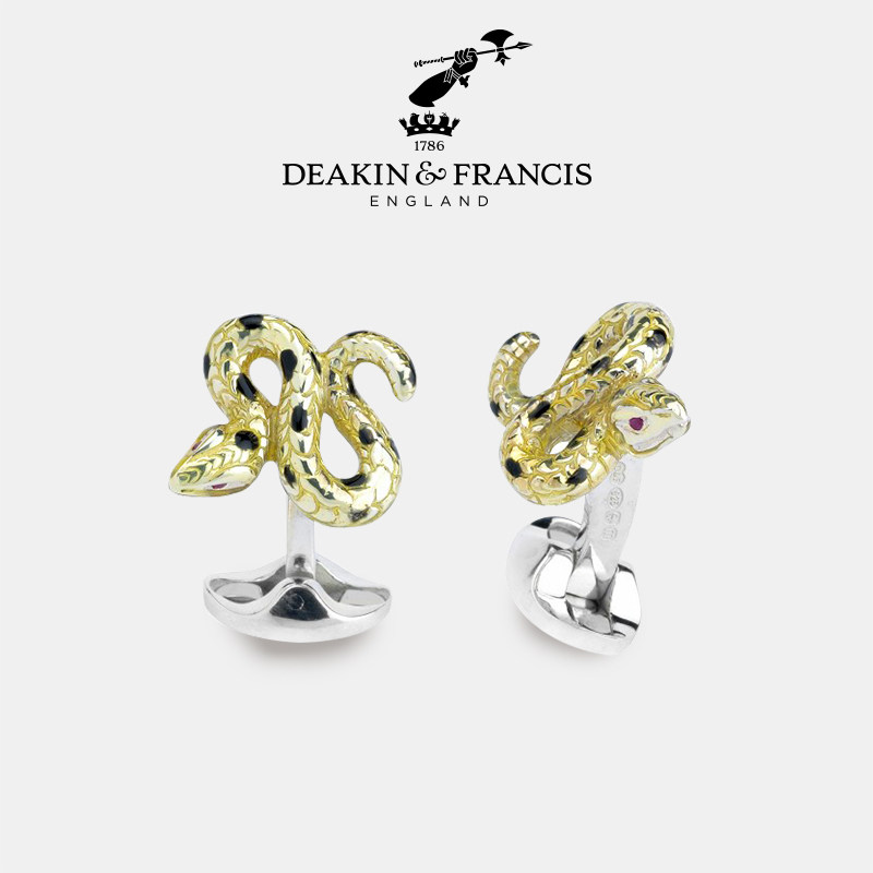 Deakin&Fancis中式蛇年银袖扣男士 925法式衬衫轻奢袖钉 新年礼物