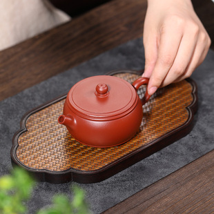 宜兴纯全手工紫砂壶朱泥大红袍球孔汉瓦壶家用功夫石瓢Z泡茶壶单