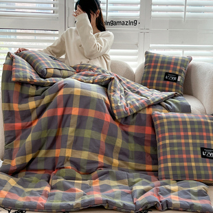 纯棉抱枕被子两用汽车多功能高z档靠枕折叠枕头毯子二合一车用全