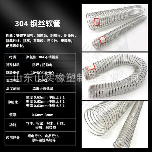 厂SSXS09丝家销304不锈钢m丝软管吸尘管抗寒锂电行业用1直.2m厚PU