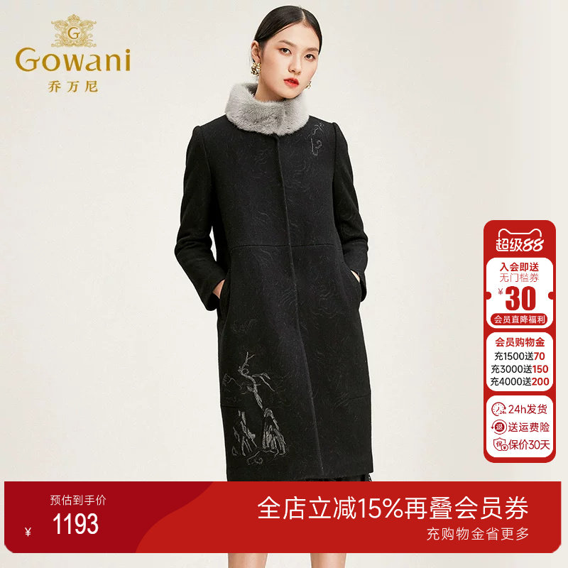 乔万尼商场流行黑色冬季毛呢外套