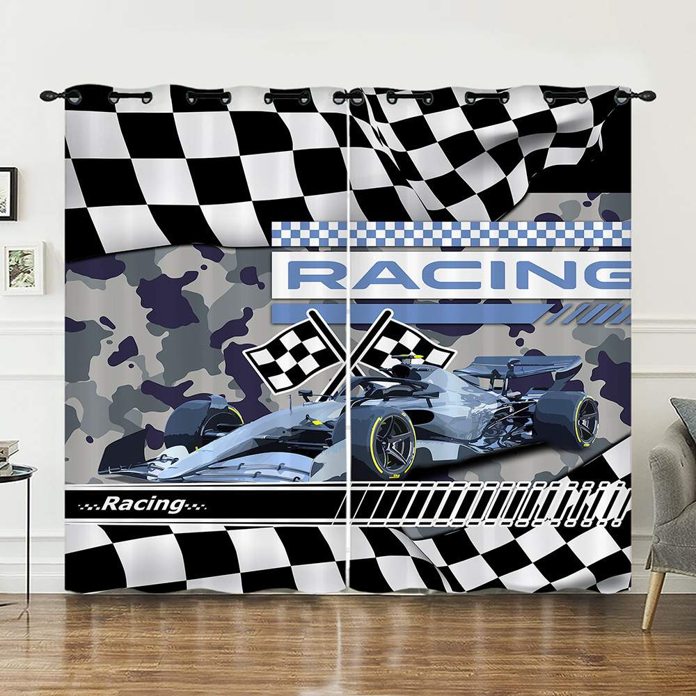 厂家直销亚马逊跨境窗帘汽车赛车越野车帘子数码印花遮光帘免打孔