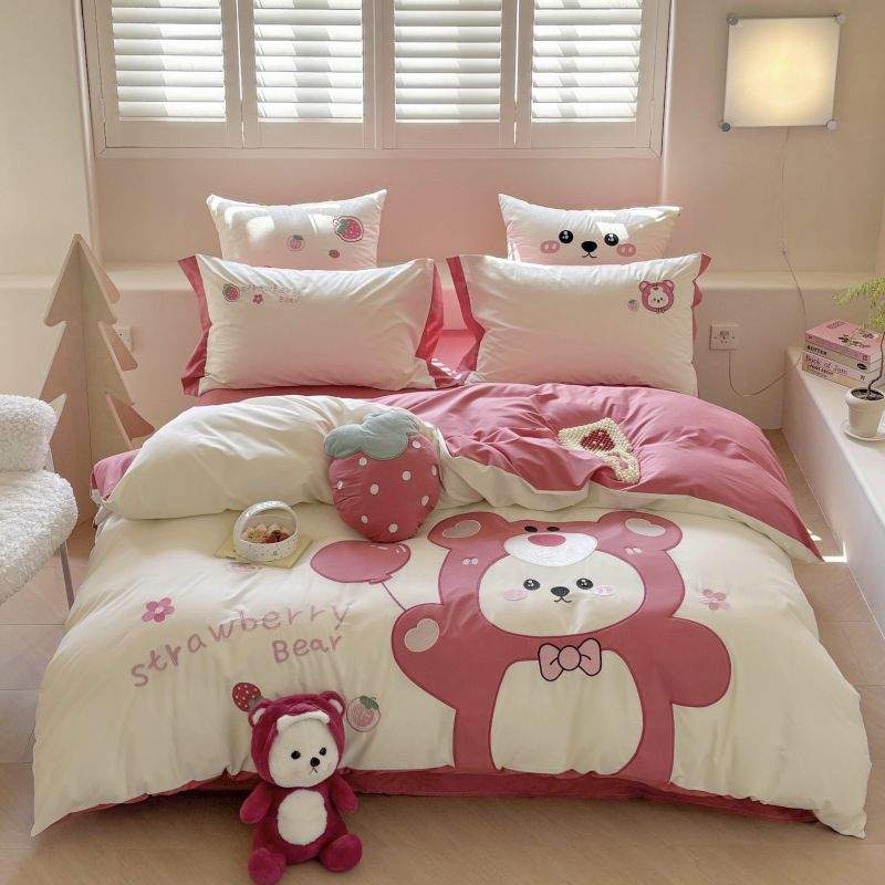 公主风卡通风纯棉水洗棉四件套儿童全棉被套床单床上用品