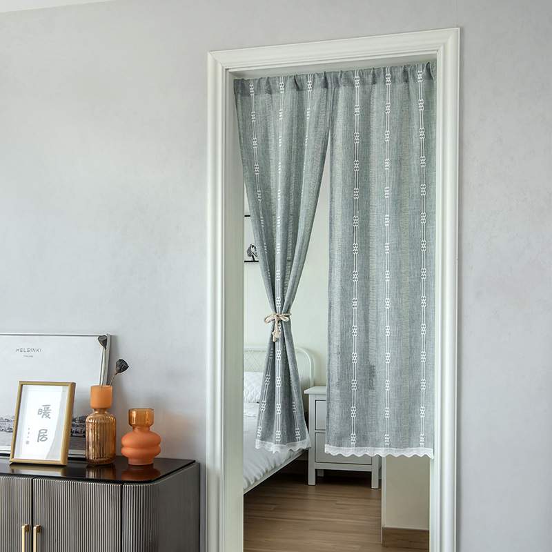 日系加厚棉麻门帘半帘短帘免打孔隔断帘布艺家用卧室厨房柜子盛广