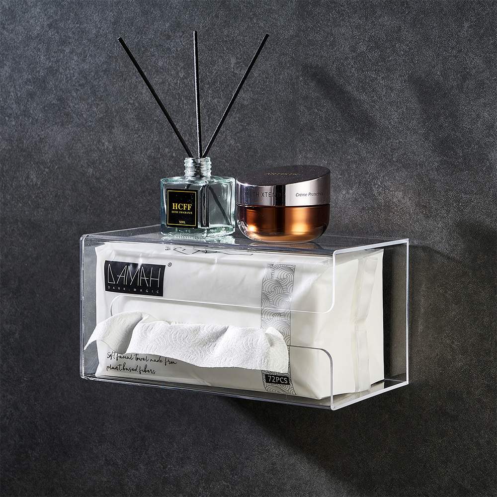 Eliving洗脸巾收纳盒壁挂式免打孔卫生间厕所纸巾盒 洗手间抽纸盒