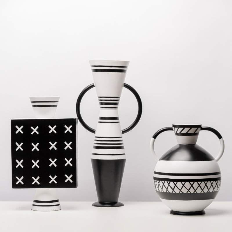 简约现代创意黑白条纹家居饰品摆件软装茶几餐桌面干花瓶花器配搭