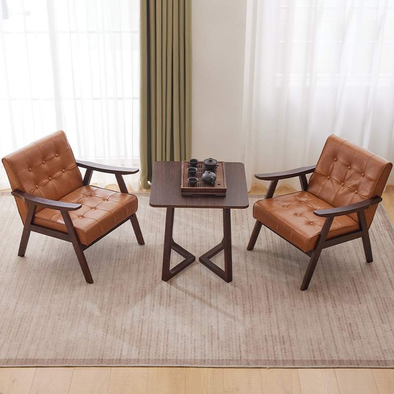 实木休闲沙发椅子网红2025新款小型迷你阳台喝茶桌椅组合三件套
