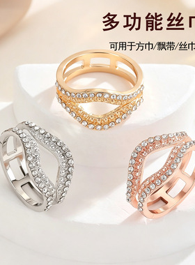 跨境韩版小号丝巾扣小众个性水钻方巾打结扣嘴唇创意职业方巾配饰