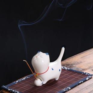 文创香插可爱小猫香座线香陶瓷香薰炉家用室内茶宠小摆件生日礼物