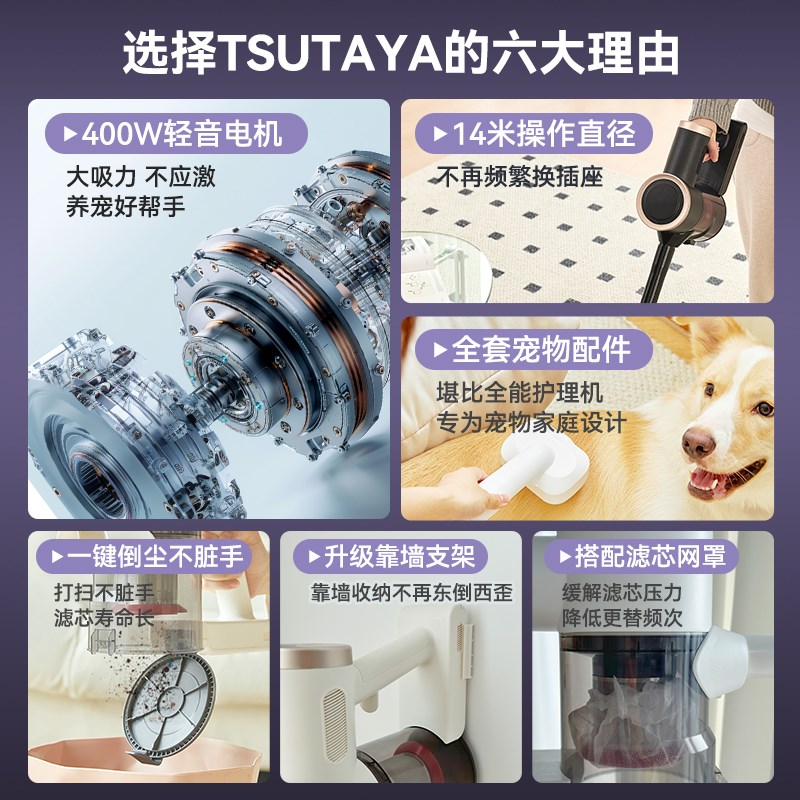 TSUTAYA有线 线吸尘器家用绿光显尘大吸力强力吸拖All手持吸猫毛